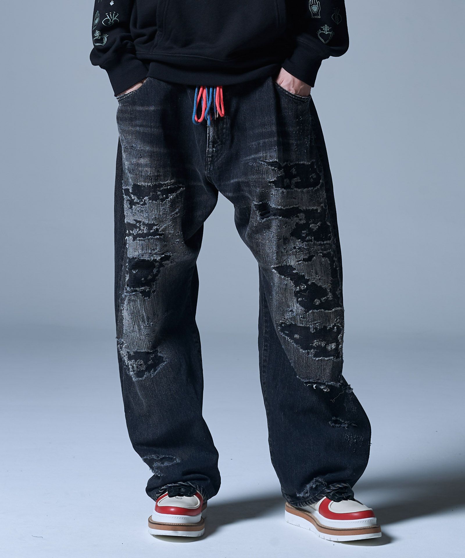 ヘビーダメージワイドデニム(glamb/グラム) GB0123/P01 