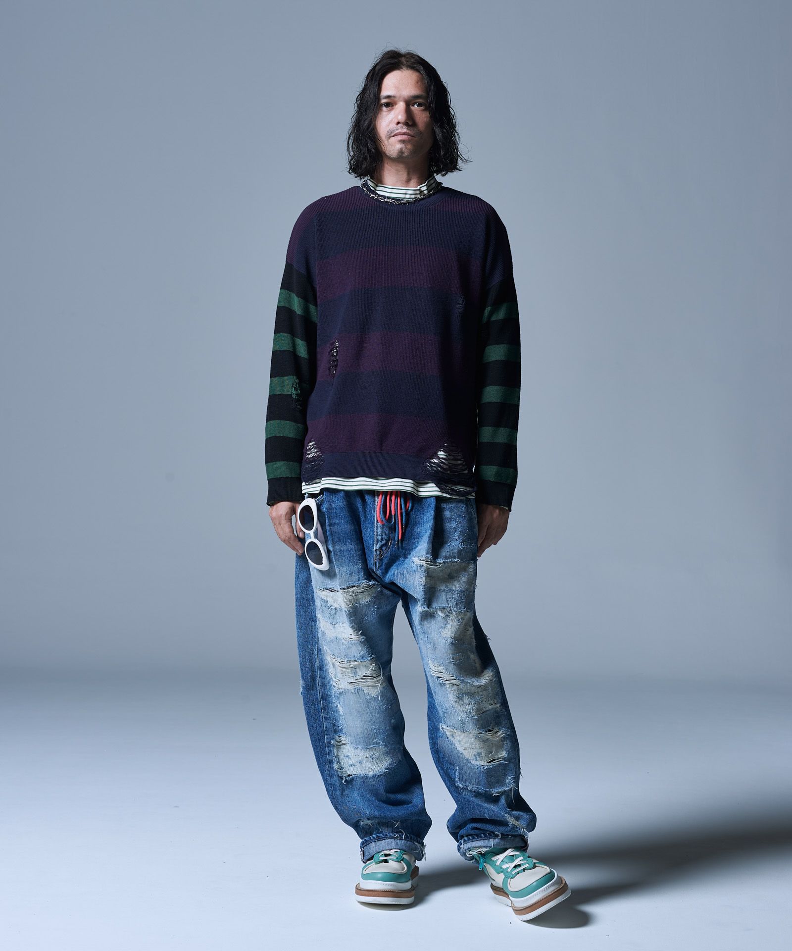 ヘビーダメージワイドデニム(glamb/グラム) GB0123/P01 