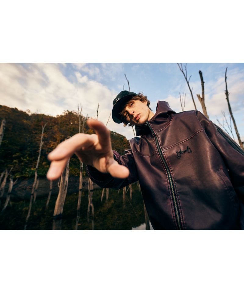 シンセレザーフーデッドトラックジャケット : GB0125/JKT09 シンセレザーフーデッドトラックジャケット : GB0125/JKT09